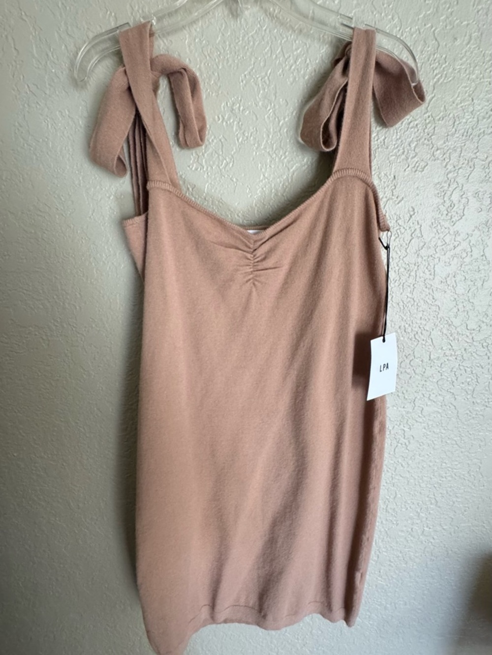 LPA Mini Tie-Shoulder Knit Dress in Blush